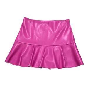 entro. Hot Pink Faux Leather Flared Skirt/ Skort w/ side zipper.